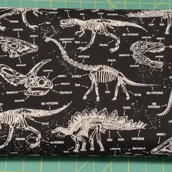 Dinosaur fabric by the yard - GLOW in the dark - Dino Skeletons by Timeless Treasures - 100% Cotton Fabric - Dino material - Ships NEXT DAY