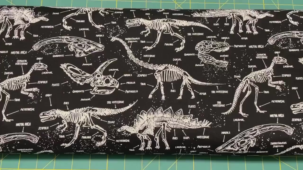 Dinosaur fabric by the yard - GLOW in the dark - Dino Skeletons by Timeless Treasures - 100% Cotton Fabric - Dino material - Ships NEXT DAY