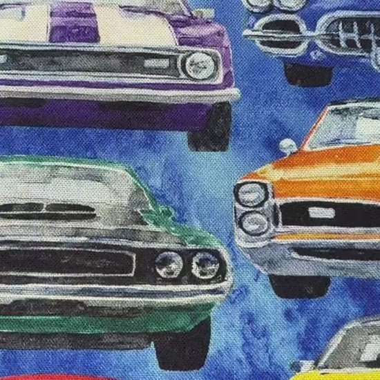 Classic Car Fabric - 3 Wishes  - 100% cotton - Road Runners 24174 Royal