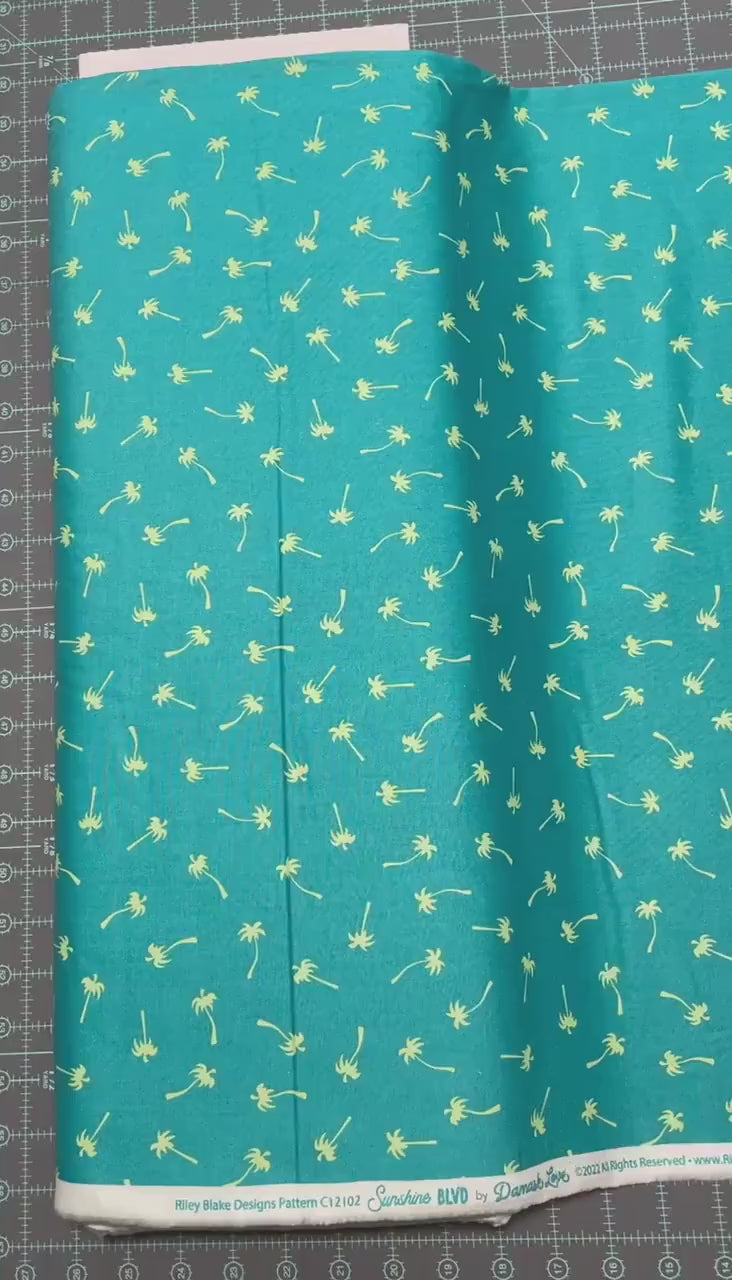 Palm Tree Fabric on Teal - Riley Blake