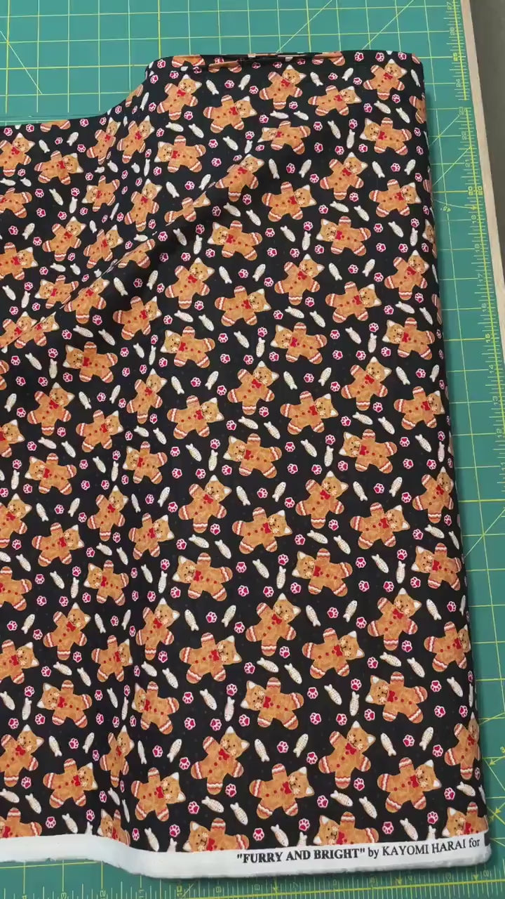 Christmas Cat Cookie Fabric - Furry and Bright Collection