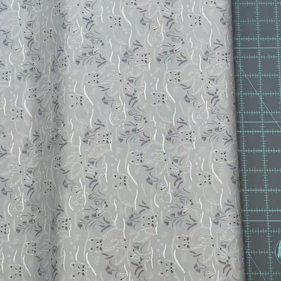 Arctic Fox and Rabbit Fabric - Haring Around on Grey - 100% Cotton - by Lewis & Irene
