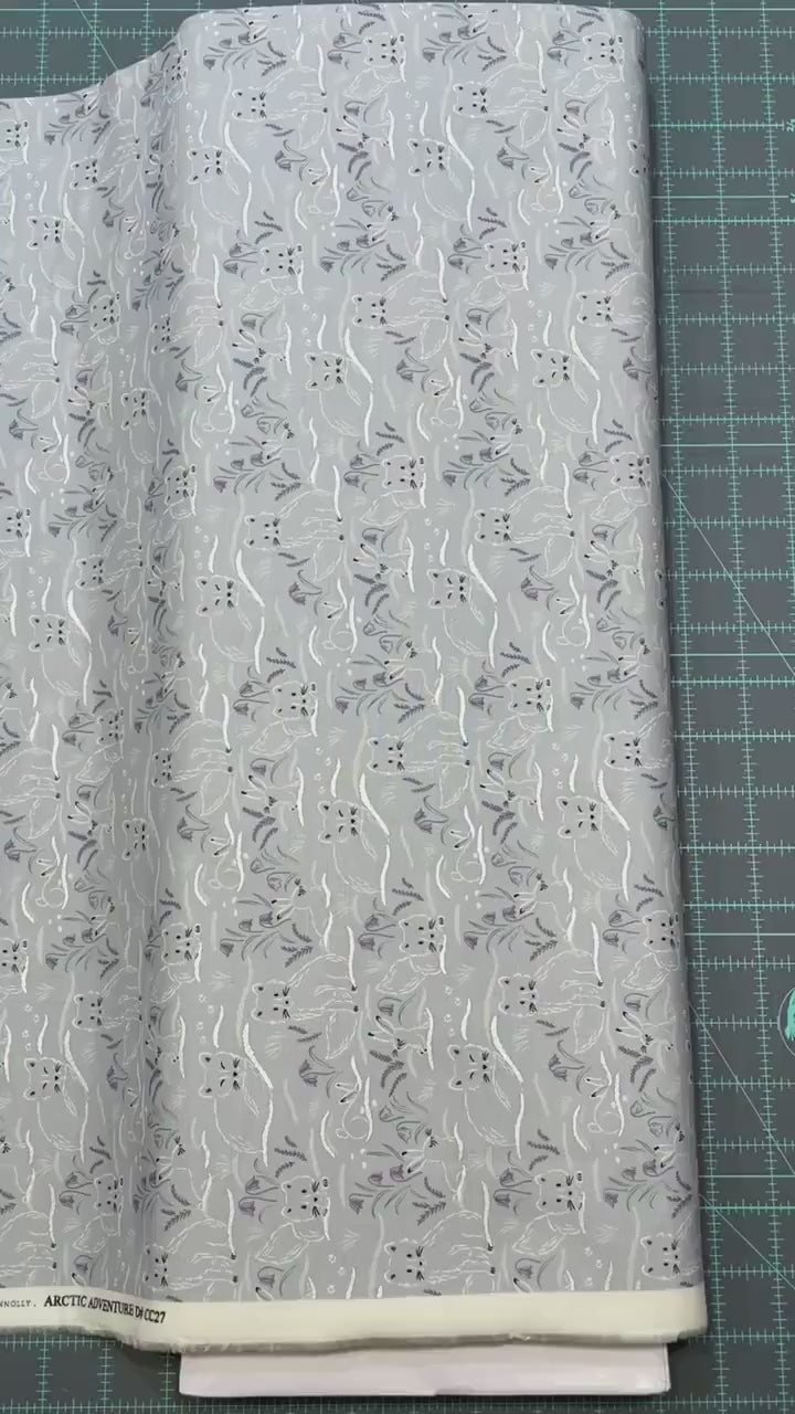 Arctic Fox and Rabbit Fabric - Haring Around on Grey - 100% Cotton - by Lewis & Irene