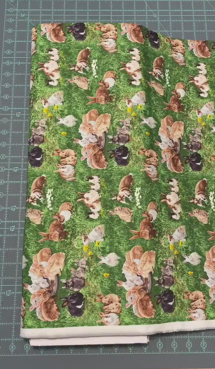 Realistic Bunny Rabbit fabric - Farm Animals - 650Green