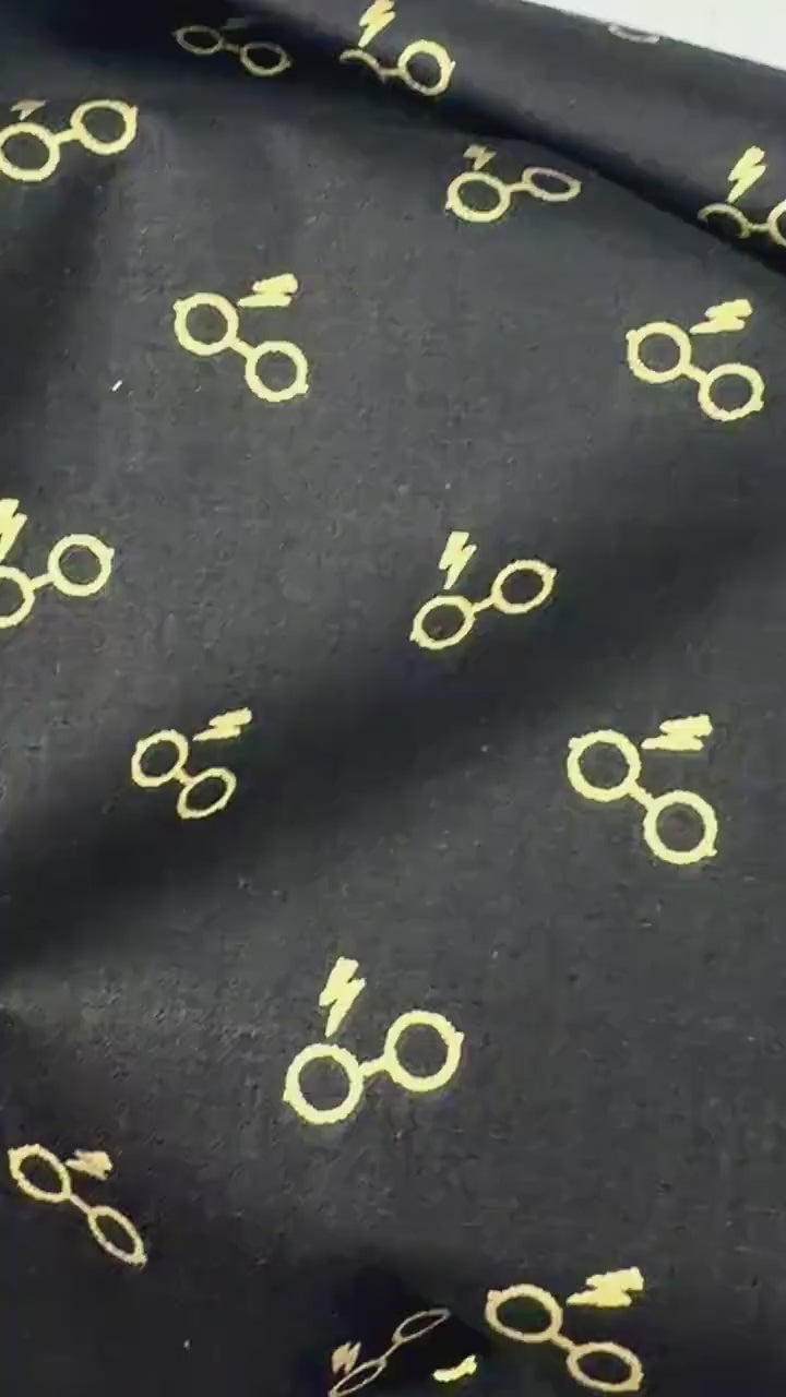 Harry Potter Glasses and Bolt fabric - METALLIC - 100% cotton - Camelot