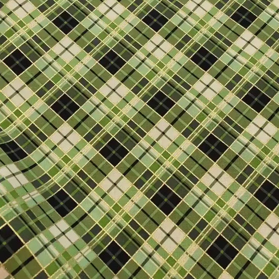 Green Plaid Fabric - Metallic Accents - Harvest Festival