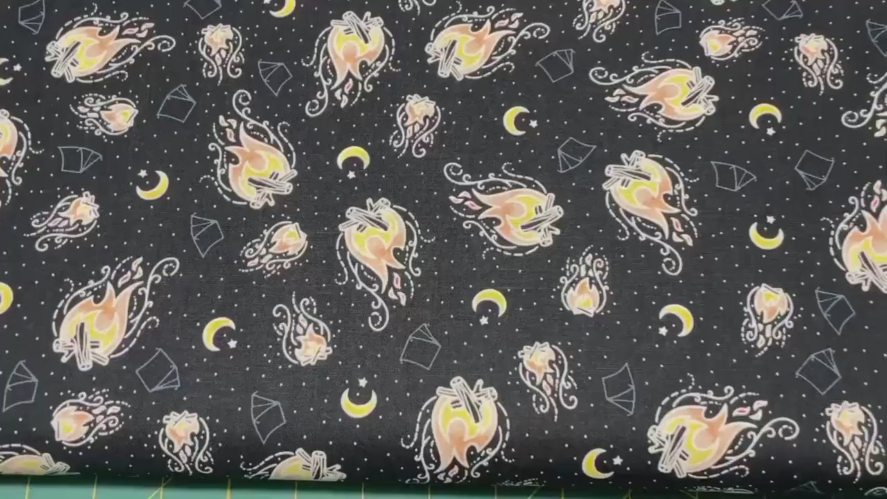 Campfire - By the light of the fire in Navy - Light Up My World collection by Michael Miller fabrics - 100% Cotton Fabric -  Ships Next Day