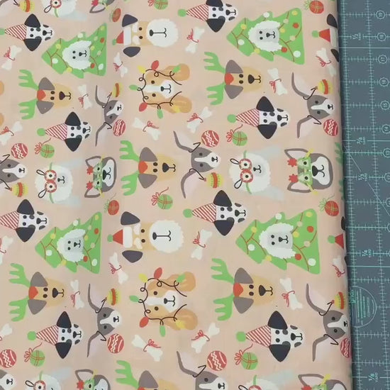 Christmas Dog Fabric - 100% Cotton Quilting Fabric - Dog Masquerade by Paintbrush Studio - Winter dogs dressed for holidays - Ships NEXT DAY