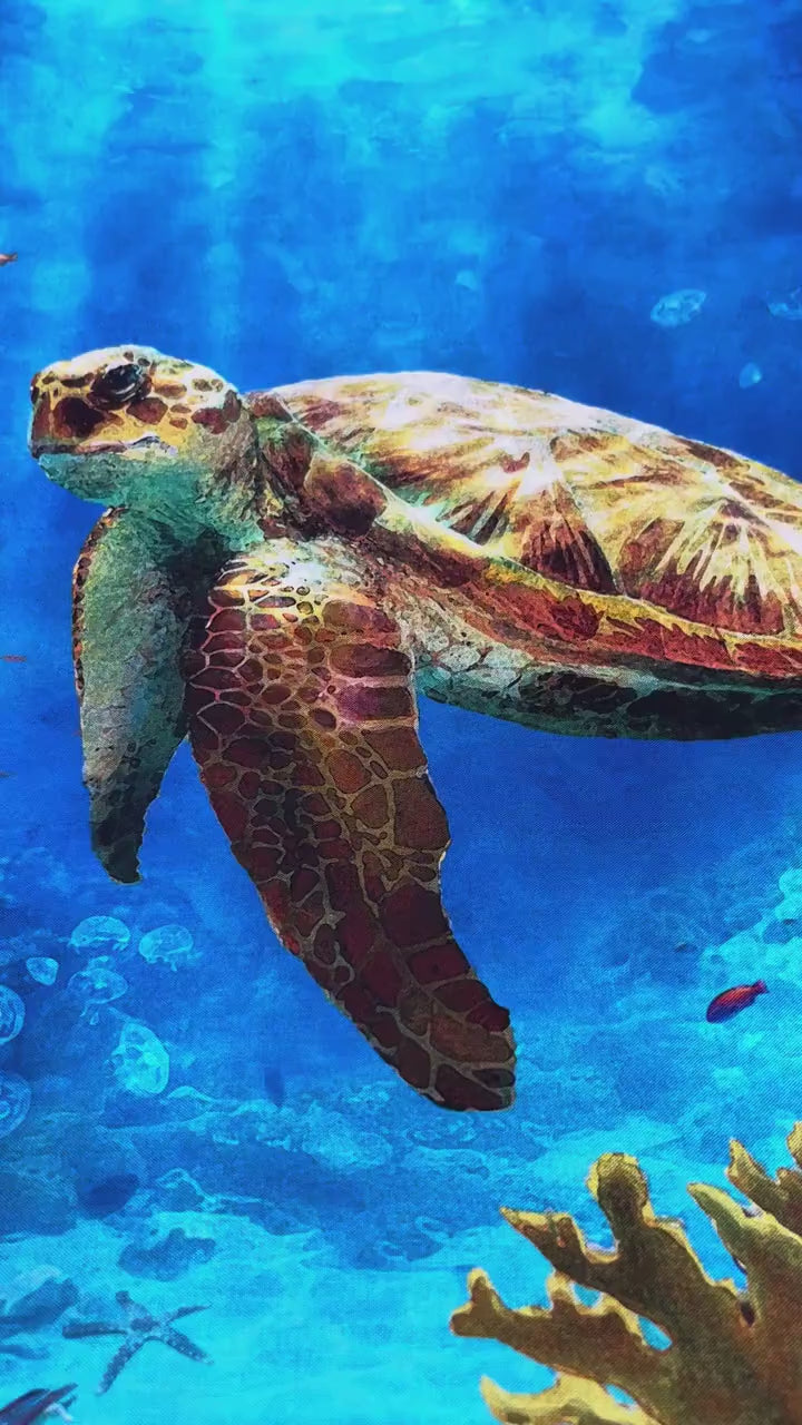 Sea Turtle Fabric - V5258-61-Turquoise - Tides of Color - Hoffman - 100% Cotton