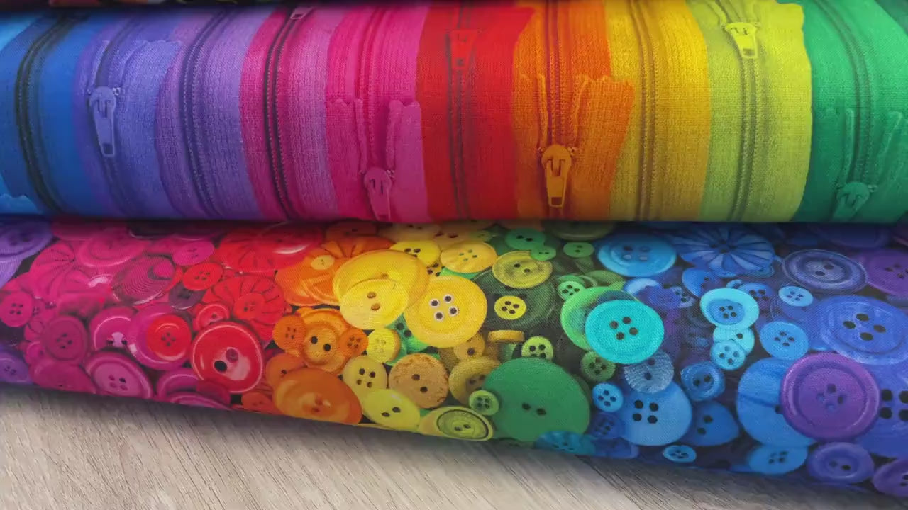 Ombre Sewing Supply Fabric - Timeless Treasures - 100% Cotton - Sewing Room Collection - Zipper Buttons