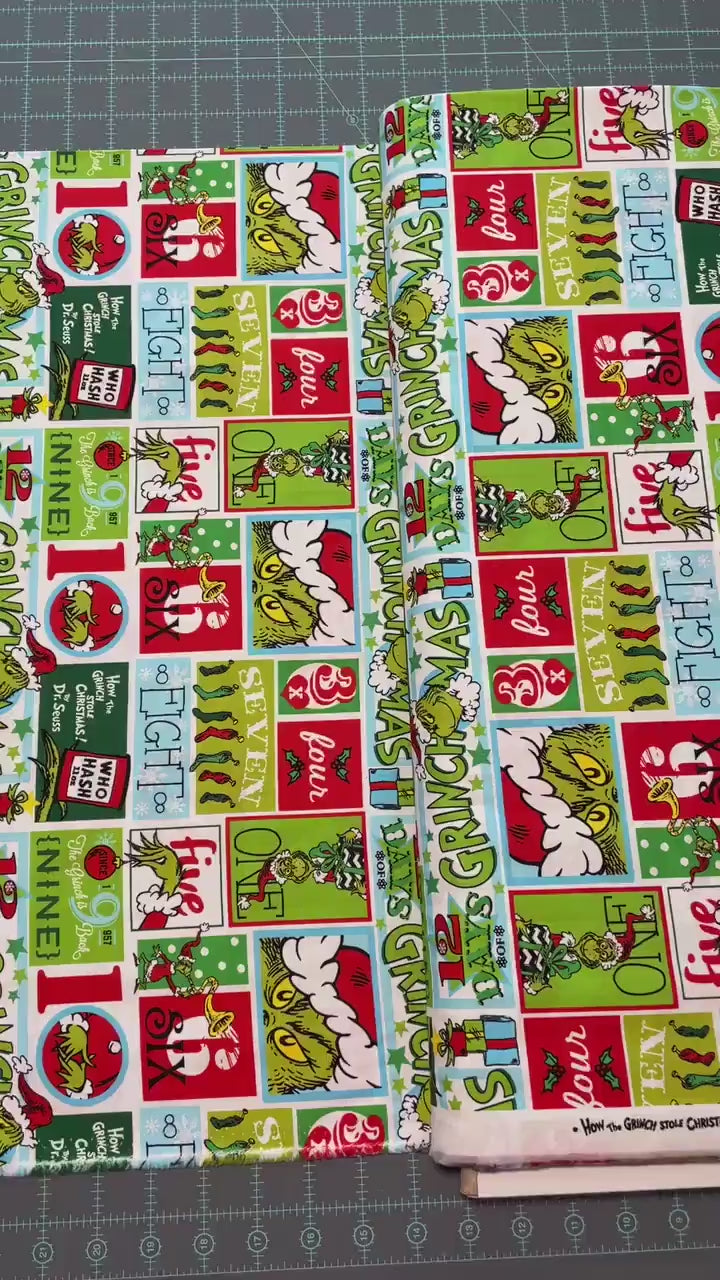 Grinch Fabric - Patch Holiday Dr. Seuss - Robert Kaufman - How the Grinch Stole Christmas - 100% cotton