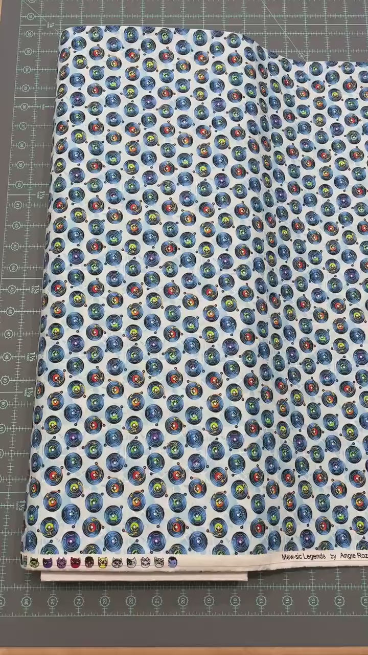 Vinyl Record Fabric - 7361-17 Blue - Mew-sic Legends by StudioE - Multicolor record print by the yard - musician LPs Albums 50s 60s 70s 80s