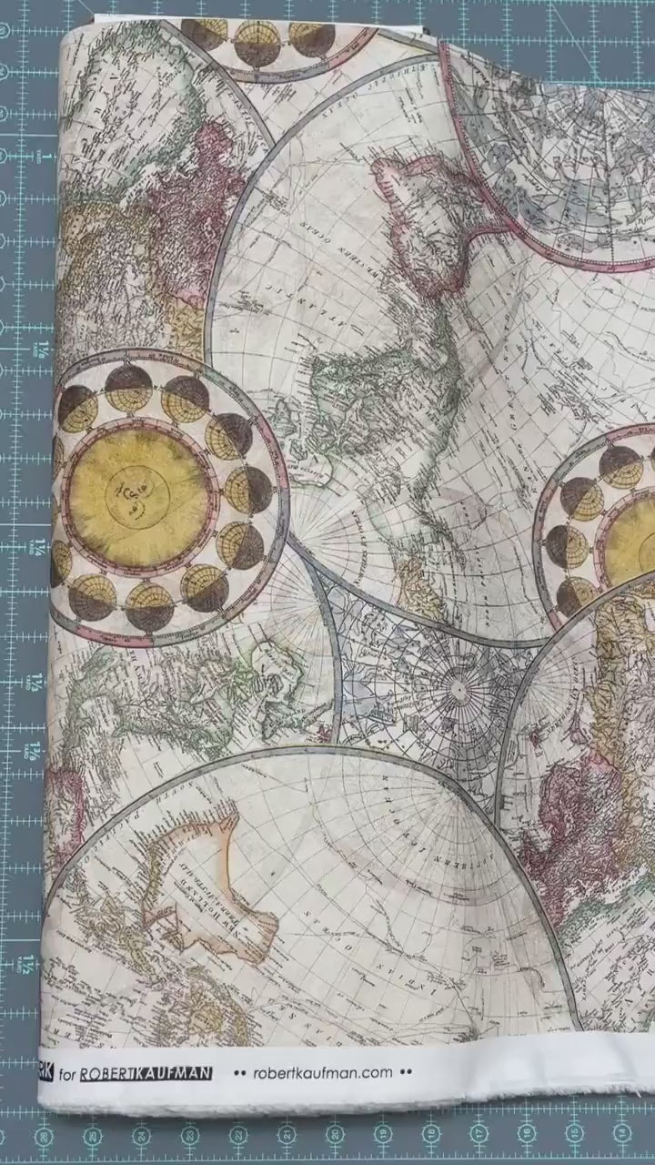 World Map Fabric - Robert Kaufman Library of Rarities - 100% Cotton - SRKD-19187-199 ANTIQUE