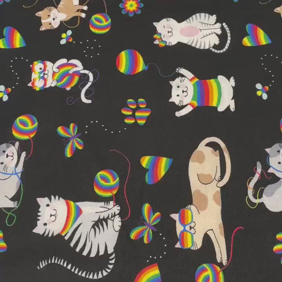 Cat Fabric by the yard - Meow Playtime Kitty - 100% Cotton material by Freckle & Lollie - multicolor rainbow kittens - Ships NEXT DAY