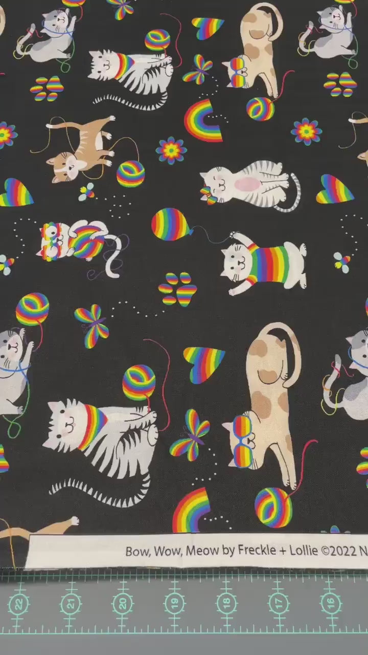 Cat Fabric by the yard - Meow Playtime Kitty - 100% Cotton material by Freckle & Lollie - multicolor rainbow kittens - Ships NEXT DAY