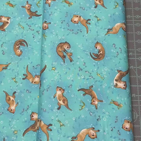 Otter Fabric - River Romp - Henry Glass- 100% Cotton - Sea Life Underwater Otters