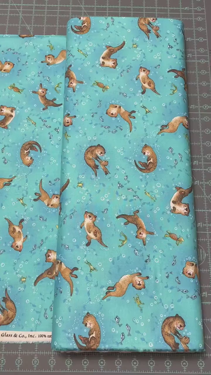 Otter Fabric - River Romp - Henry Glass- 100% Cotton - Sea Life Underwater Otters