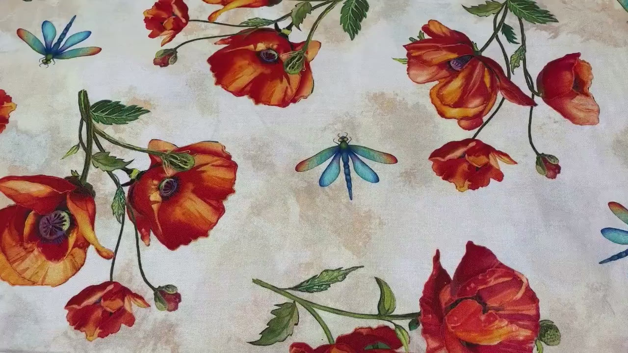 Packed Poppies on Cream Fabric - Northcott - Charisma Collection