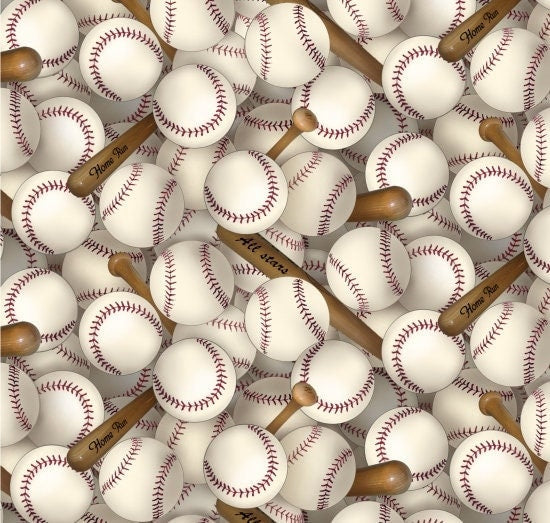 Baseball fabric - 100% Cotton Fabric - Elizabeth's Studio - Baseball Bat
