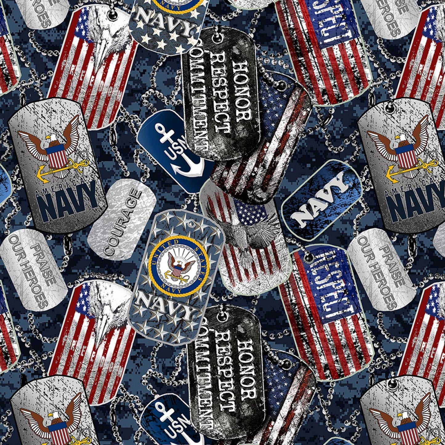 New! US Navy fabric - U.S. Military - by Sykel - 100% Cotton Fabric - Ships Next Day