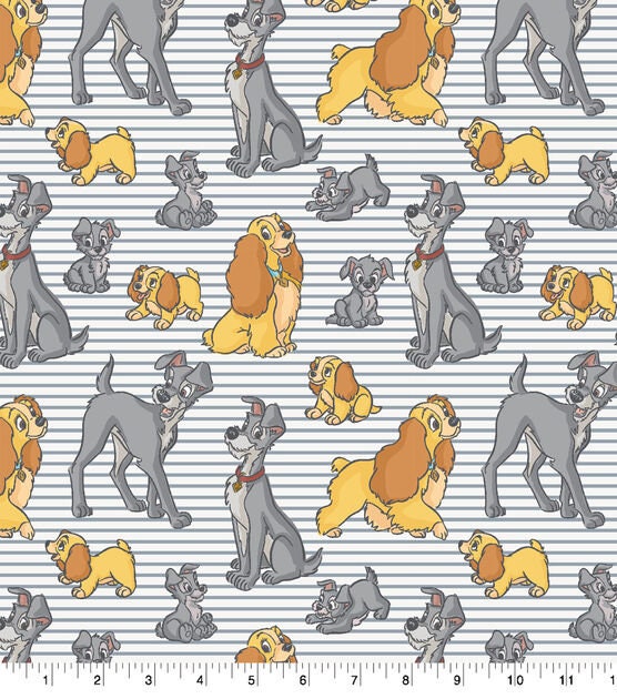 Lady and the Tramp stripe fabric - 100% cotton - Disney dogs - SHIPS NEXT DAY - Hard to find