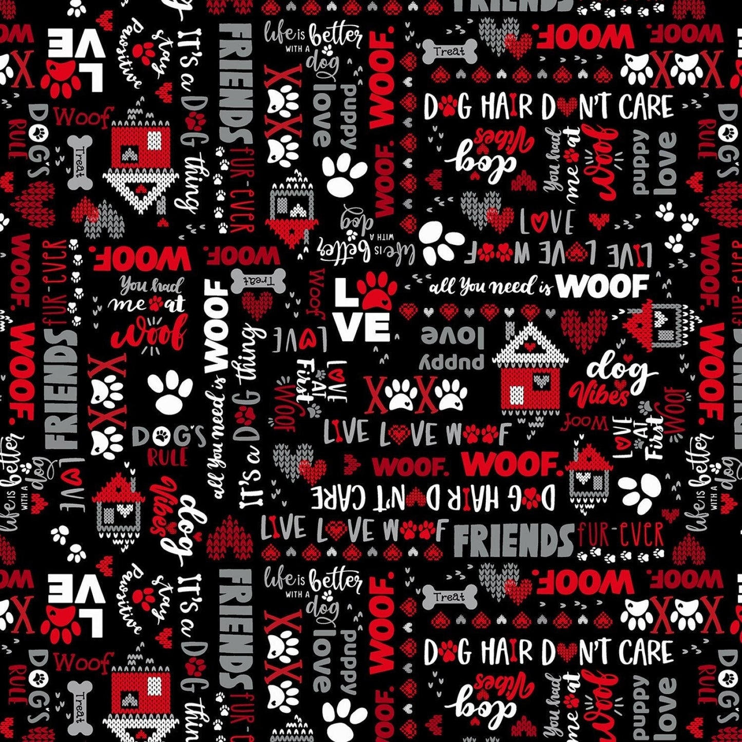 Dog Fabric - Live, Love, Woof Black from Benartex 100% Cotton Fabric