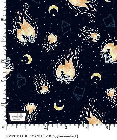 Campfire - By the light of the fire in Navy - Light Up My World collection by Michael Miller fabrics - 100% Cotton Fabric - Ships Next Day