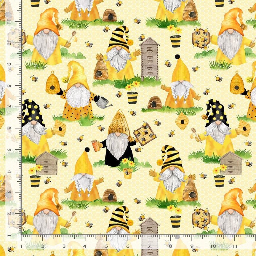 Beekeeper Gnomes - Home is where my honey is by Gail Cadden for Timeless Treasures - 100% Cotton Fabric - Ships NEXT DAY