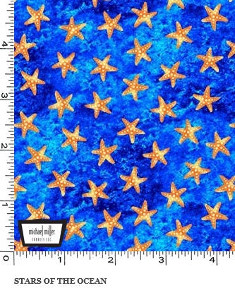Ocean fabric by the yard - Starfish material - Stars of the Ocean - Sea Maidens - Michael Miller - 100% Cotton Fabric - Ships NEXT DAY
