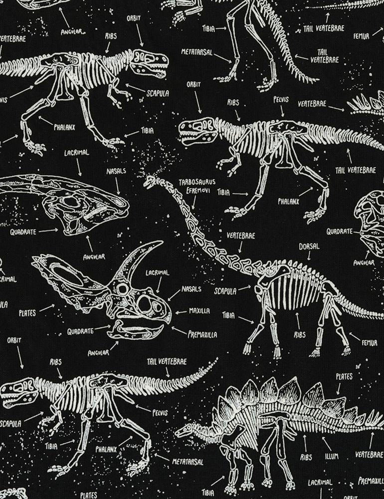 Dinosaur fabric by the yard - GLOW in the dark - Dino Skeletons by Timeless Treasures - 100% Cotton Fabric - Dino material - Ships NEXT DAY