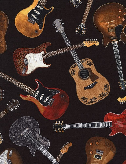 Guitars Tossed - 100% Cotton Fabric from Timeless Treasures - Ships NEXT DAY