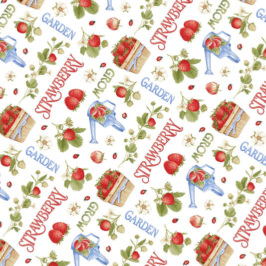 Strawberry Garden Fabric - Henry Glass - 100% Cotton - Fruit theme farmhouse print berry material food quilting cotton - Ships NEXT DAY
