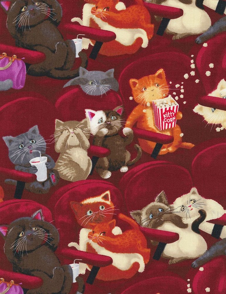 Scaredy Cat Fabric by the yard - Timeless Treasures - Cat Lady Collection - 100% Cotton Fabric - movie theater fabric - Ships NEXT DAY