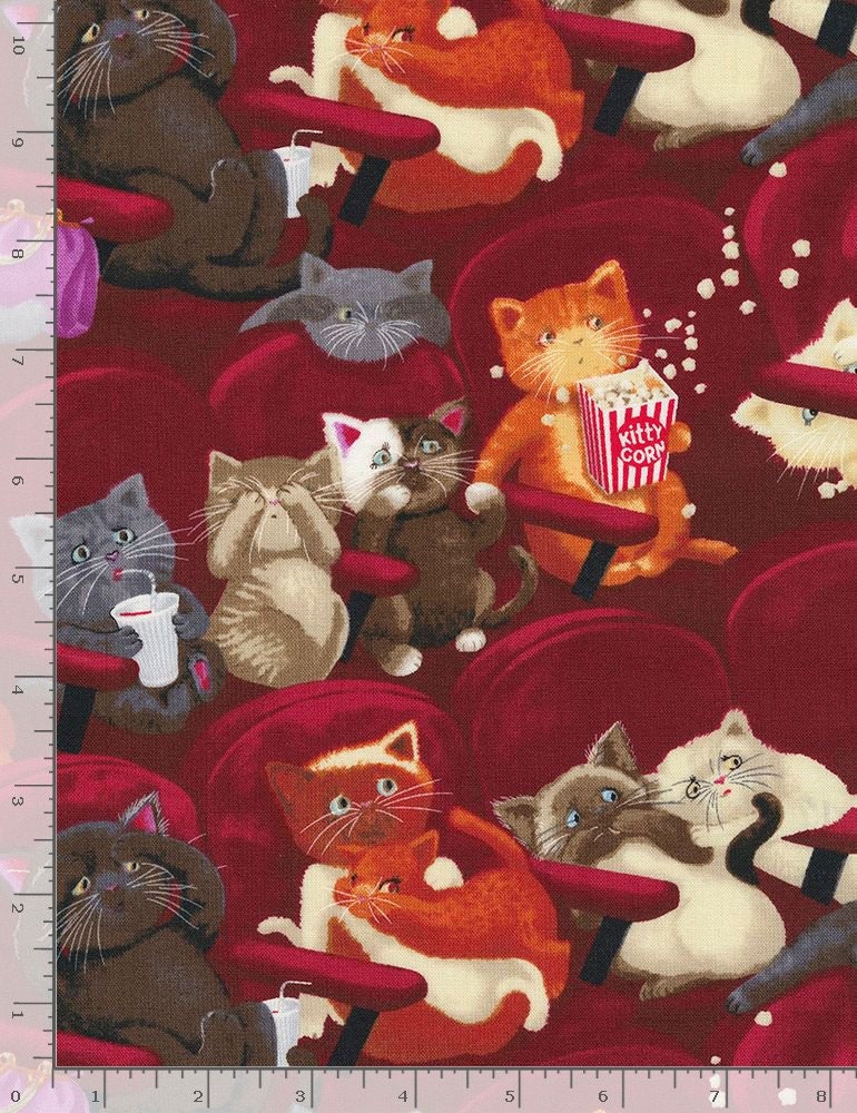 Scaredy Cat Fabric by the yard - Timeless Treasures - Cat Lady Collection - 100% Cotton Fabric - movie theater fabric - Ships NEXT DAY