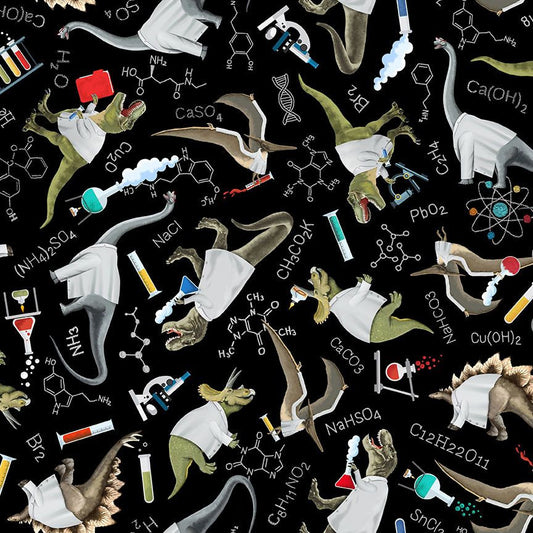 Scientist Dinosaurs in Lab Coats - Science and Math Collection - 100% Cotton Fabric from Timeless Treasures - Ships NEXT DAY