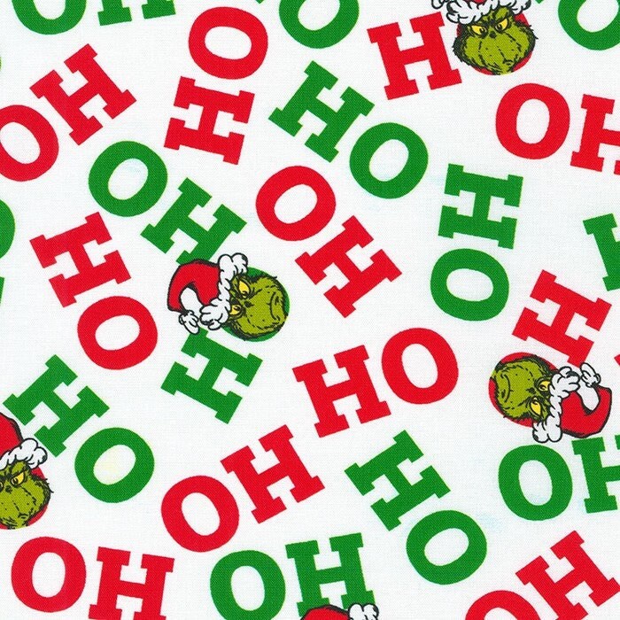 Robert Kaufman Grinch Fabric - Text Holiday Ho Ho Ho - How the Grinch Stole Christmas - 100% cotton - Grinch Christmas - Ships NEXT DAY