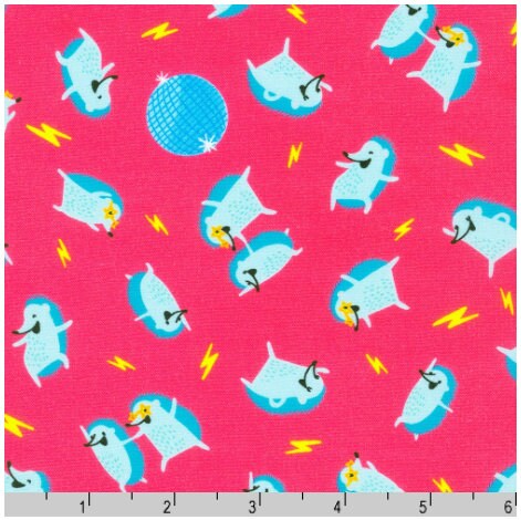 Dancing fabric - Hedgehog Fabric - ABC Dance - by Hello Lucky for Robert Kaufman - 100% cotton fabric - animal theme print - Ships NEXT DAY