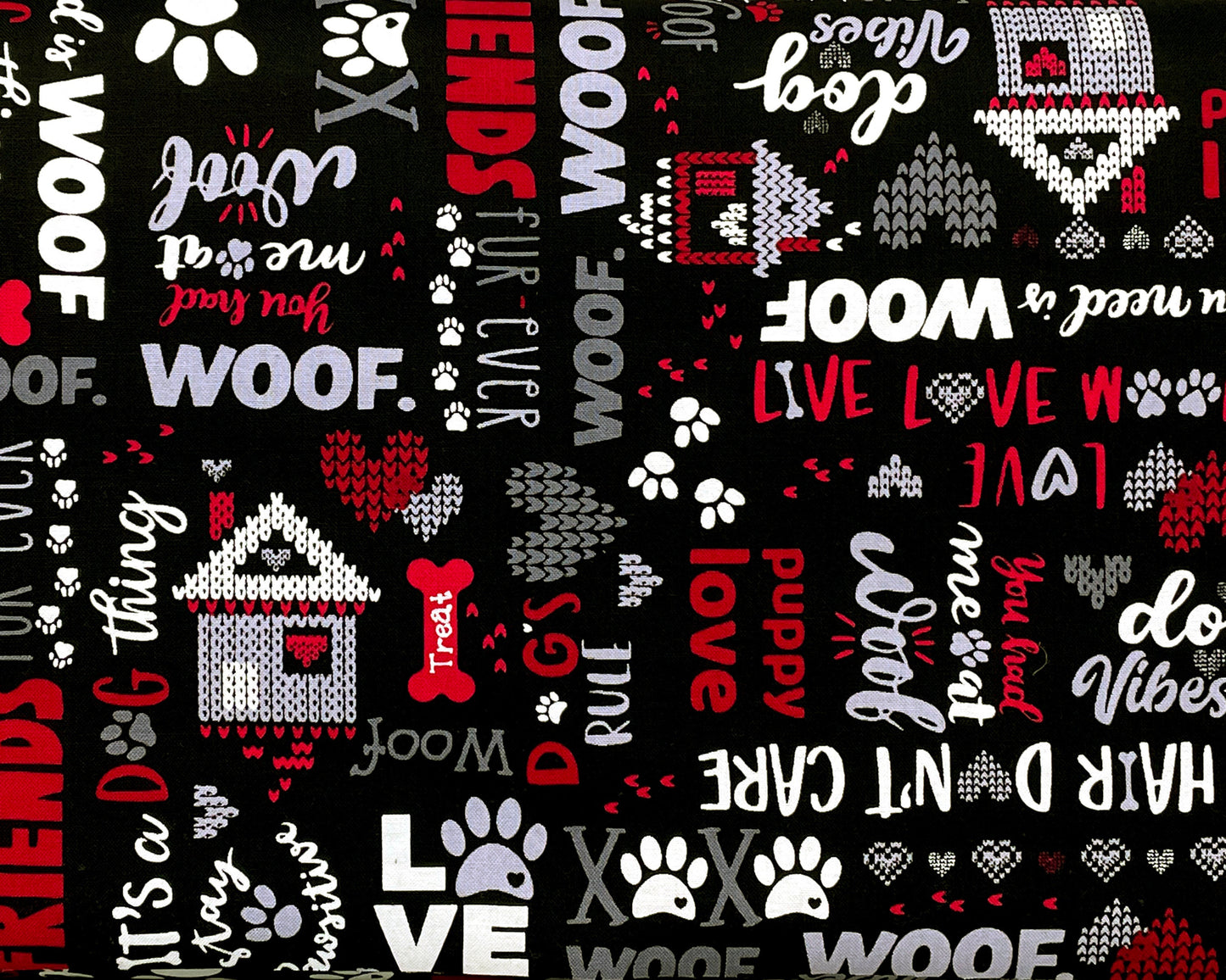 Dog Fabric - Live, Love, Woof Black from Benartex 100% Cotton Fabric