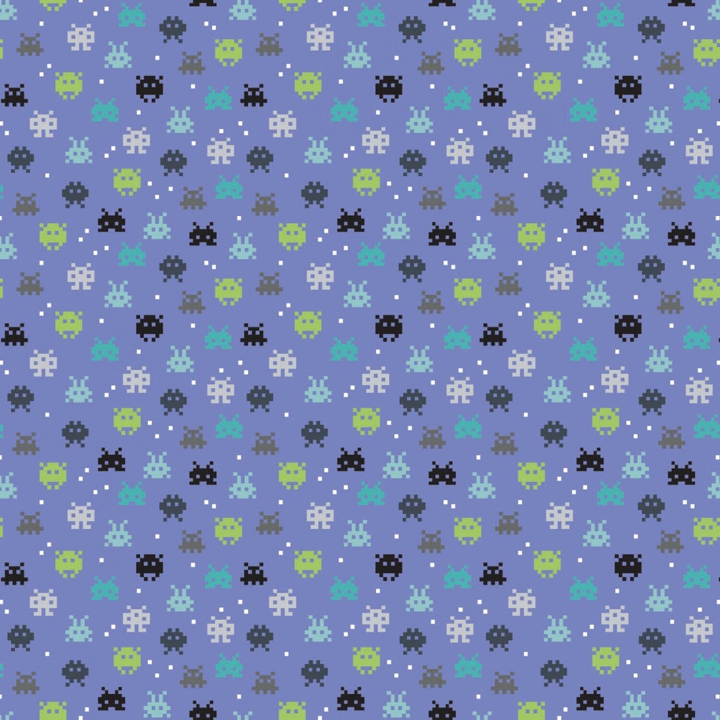 Gaming Fabric - 80s Arcade Collection - 8 bit Periwinkle - 100% cotton fabric - Camelot Fabrics - retro gamer print theme - SHIPS NEXT Day