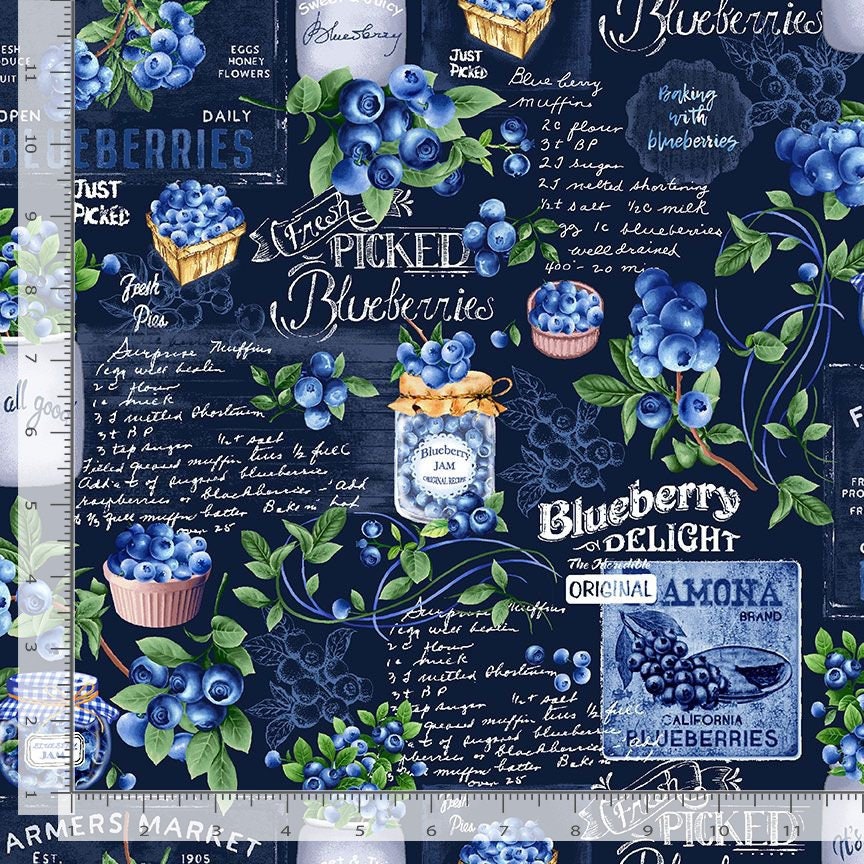 Blueberry Chalkboard by Timeless Treasures - Blueberry Delight Collection - 100% Cotton Fabric - food theme material - Ships NEXT DAY