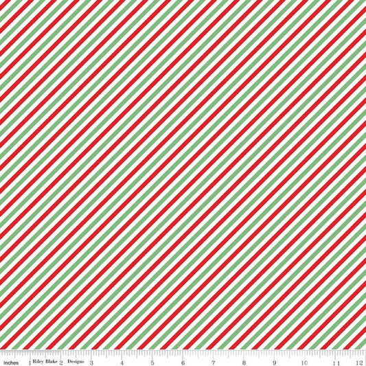 Green Stripes - Pixie Noel 2 by Tasha Noel for Riley Blake Designs - 100% Cotton Fabric - SHIPS TOMORROW