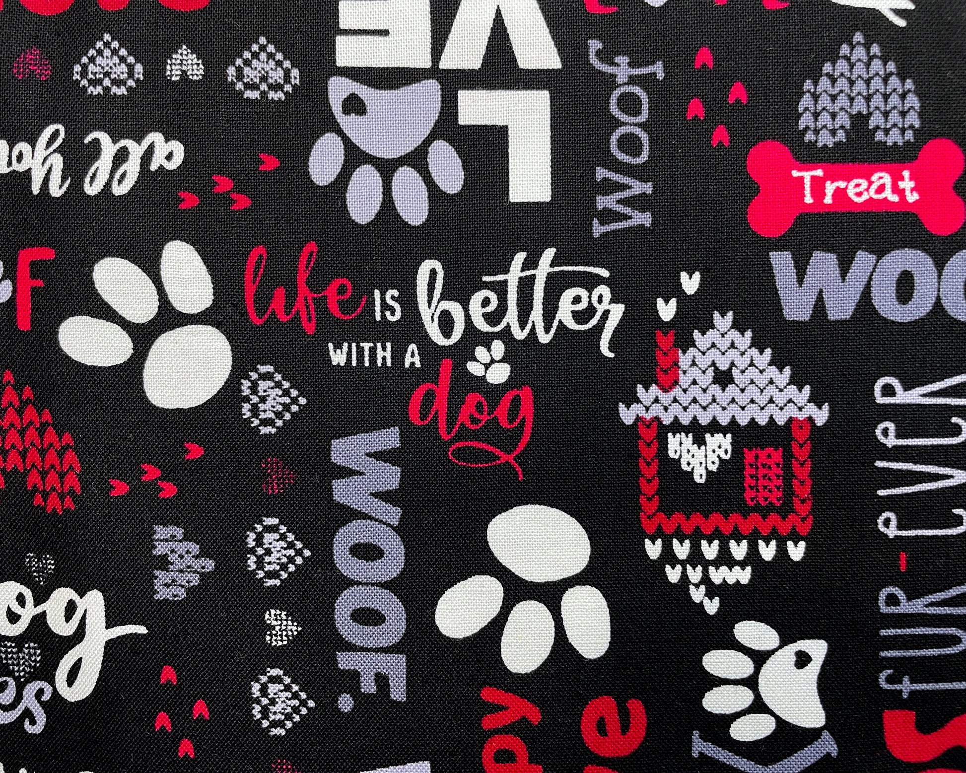 Dog Fabric - Live, Love, Woof Black from Benartex 100% Cotton Fabric