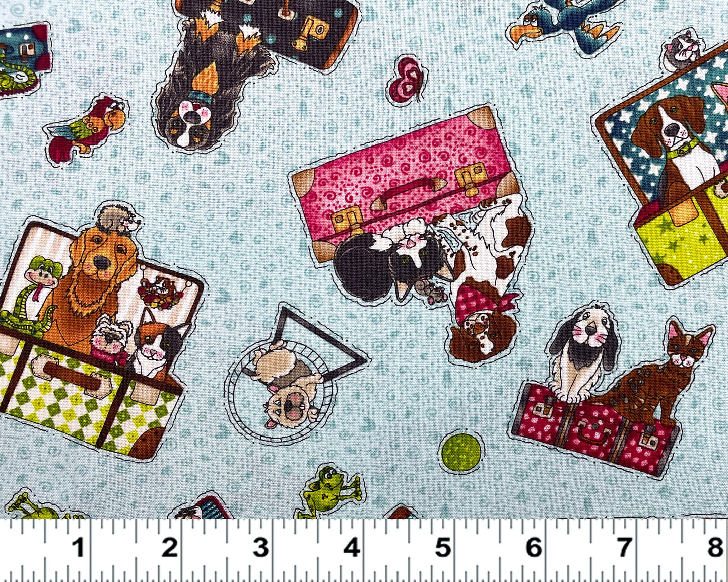 Animal Fabric by the yard - Next Stop Home - Pets in Suitcases from Henry Glass - 100% Cotton Fabric - rescue dog fabric - SHIPS NEXT DAY