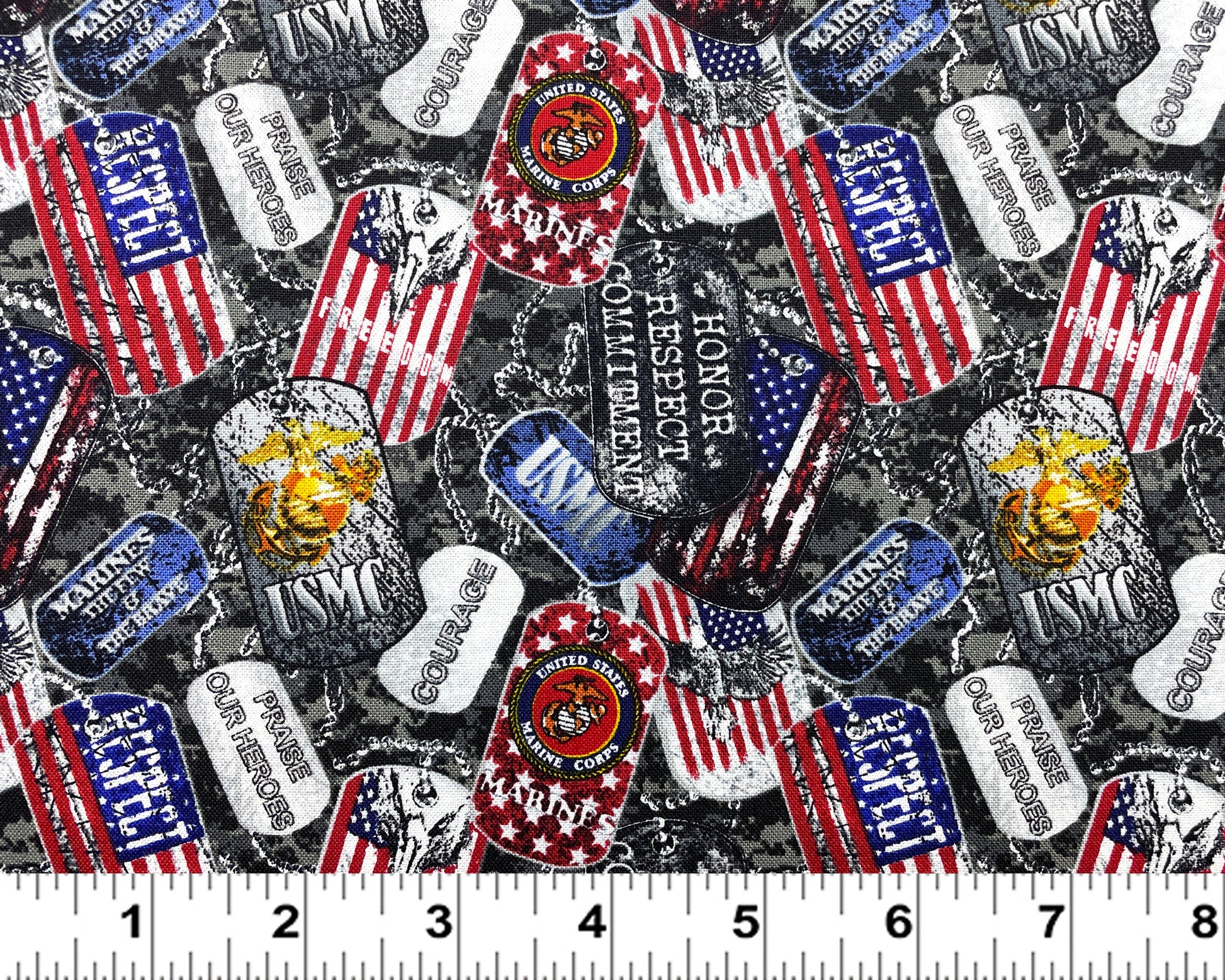 New! US Marines fabric - U.S. Military - Ships Next Day - Marines dog tags from Sykel, 100% Cotton Fabric, USMC US Marines