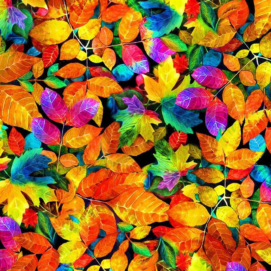 Electric Colors Fall Leaves Fabric - Nature's Glow by Timeless Treasures -100% Cotton- Multicolor leaf vibrant nature theme - Ships NEXT DAY