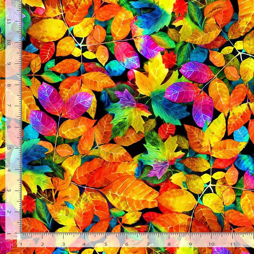 Electric Colors Fall Leaves Fabric - Nature's Glow by Timeless Treasures -100% Cotton- Multicolor leaf vibrant nature theme - Ships NEXT DAY