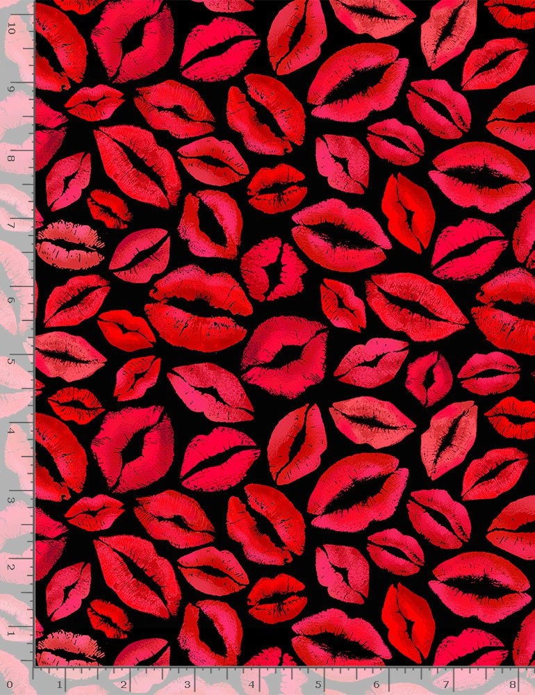 Red Lips and Kisses Fabric by the yard - Timeless Treasures - 100% Cotton Fabric - love theme novelty fabric - Ships NEXT DAY