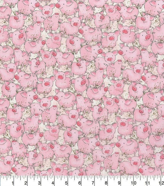 Pig fabric by the yard - Watercolor Packed Pigs - 100% Cotton Fabric - Piglets print Farm décor Barn material dirty pig