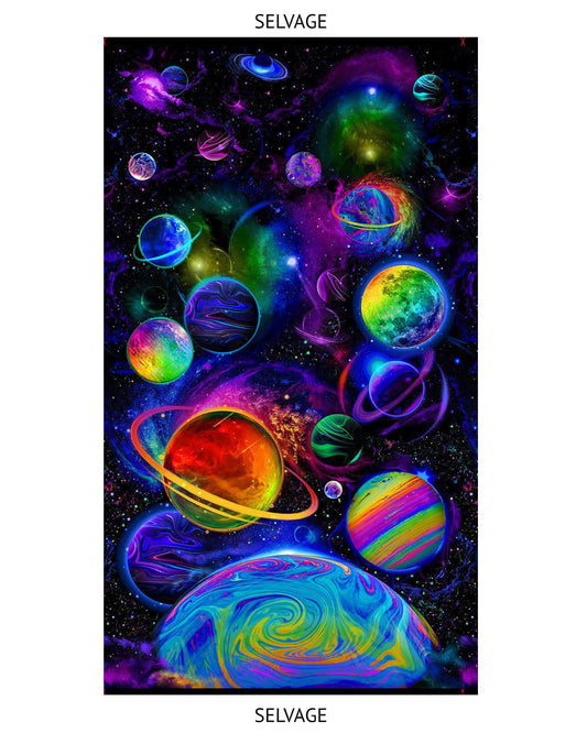 Planet Fabric Panel 22" x 43"- Colorful Planetary system - Timeless Treasures - 100% Cotton - School Fabric - Solar System - SHIPS NEXT DAY