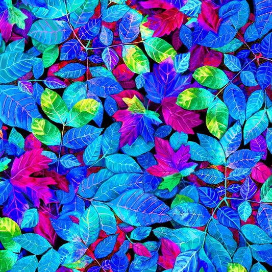 Electric Colors Fall Leaves Fabric - Nature's Glow by Timeless Treasures -100% Cotton- Multicolor leaf vibrant nature theme - Ships NEXT DAY